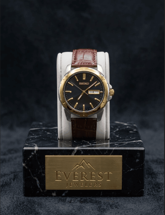 Seiko Two-Tone Quartz Day-Date Leather Watch