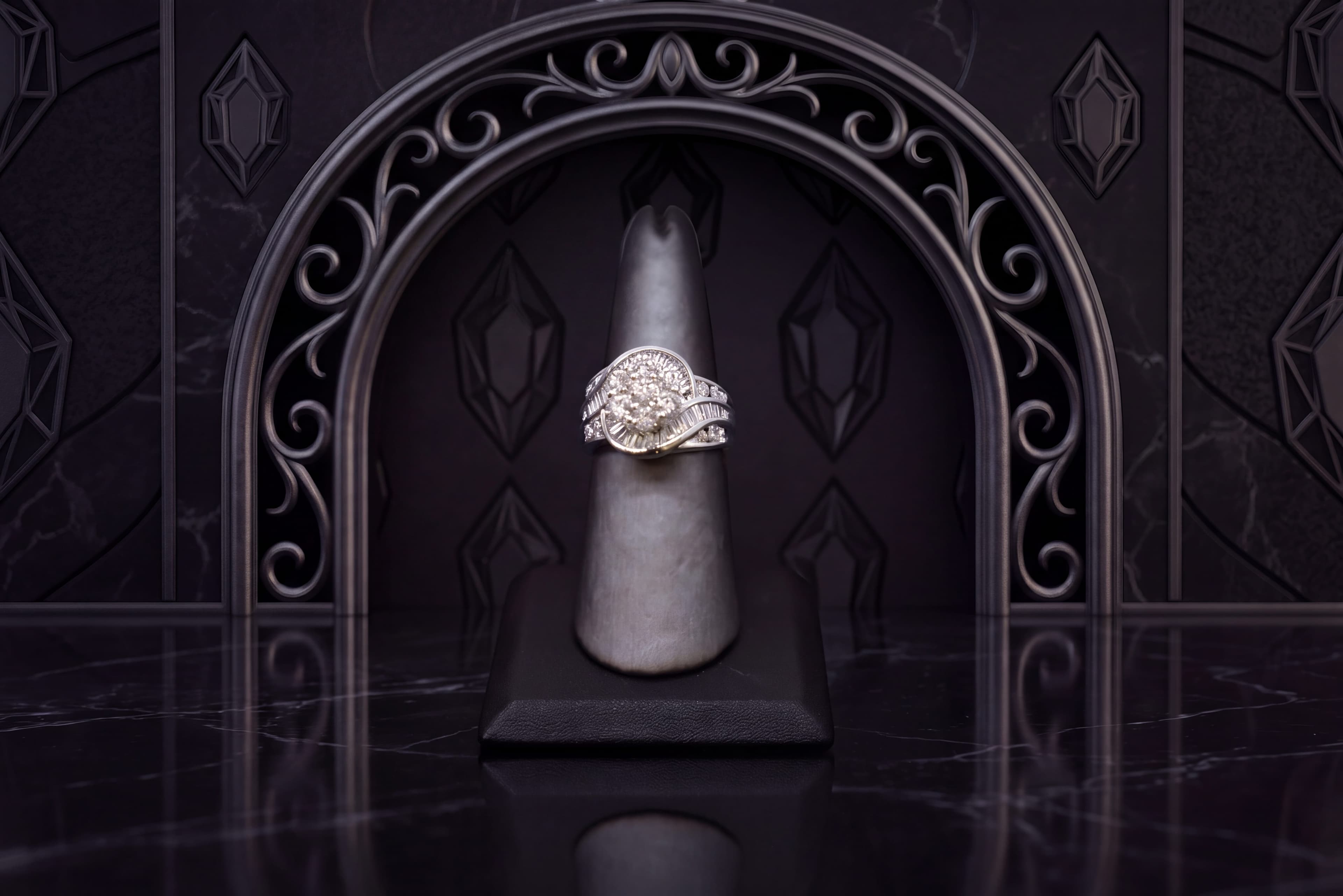 Floral Baguatte Natural Diamond Ring - View 1